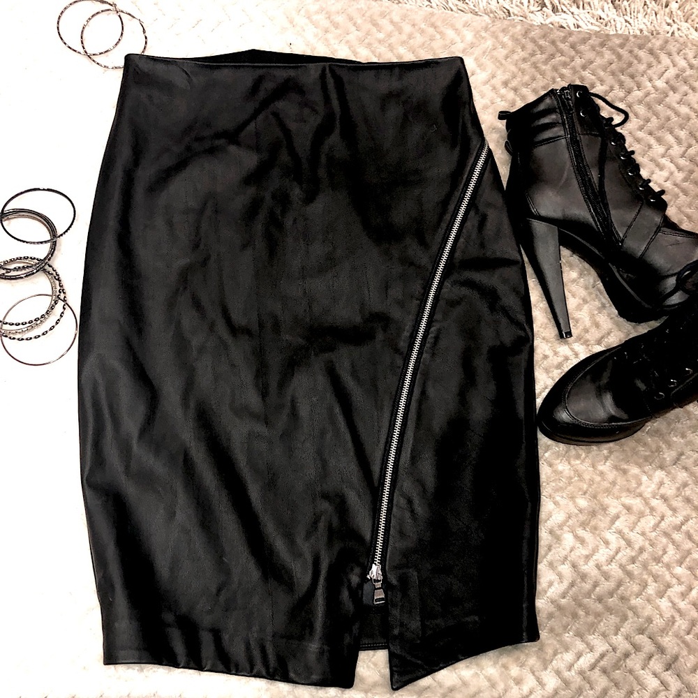 Express Black Leather Pencil Skirt
